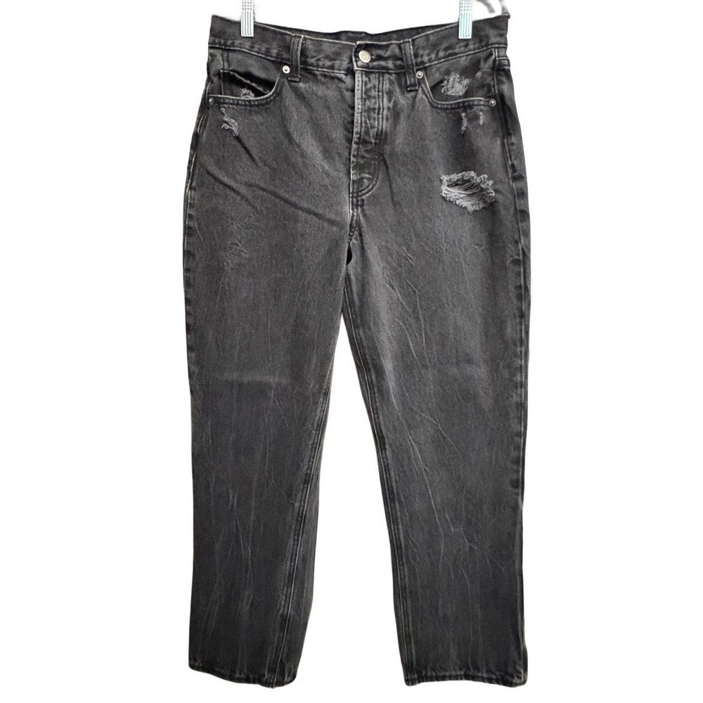 Old Navy High‑Rise Slouchy Straight Jeans — Black — Size 10 Tall